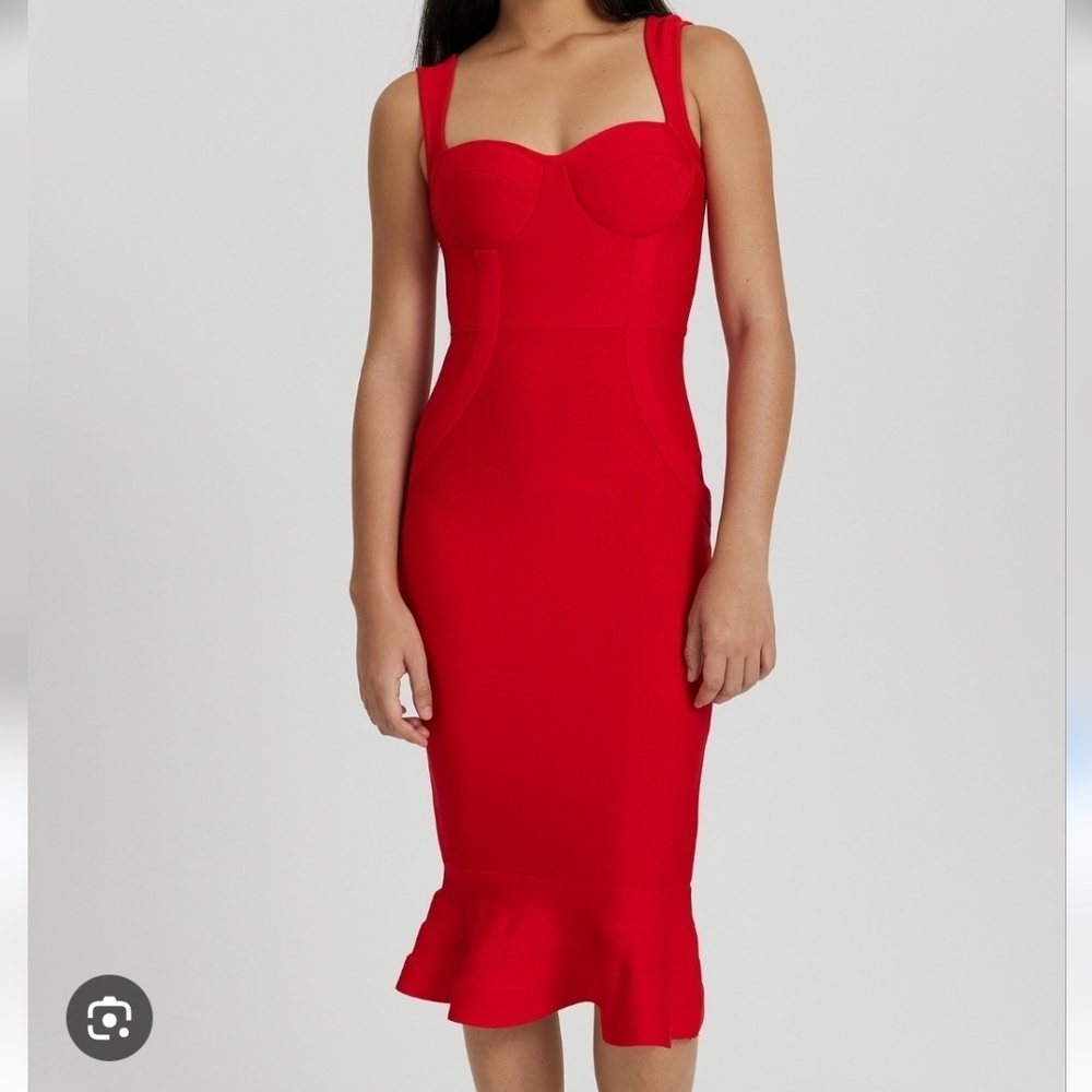 PrettyLittleThing Red Midi Dress